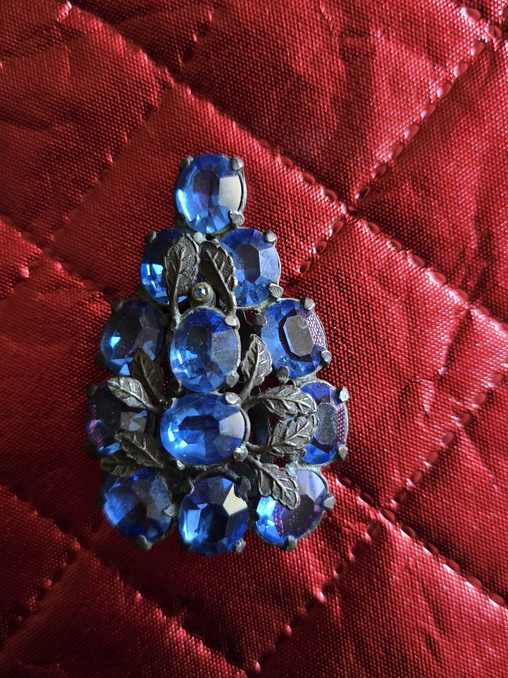 Vintage Blue Crystal Cluster Brooch -Dress Clip Women Jewelry